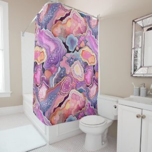 Rideaux De Douche Funky Purple Blue Mix Abstrait Geode Agate Motif