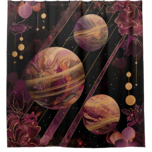 Rideaux De Douche Galaxie d'Améthyste Planète Or Céleste