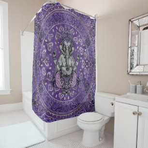 Rideaux De Douche Ganesha - argent et pourpres