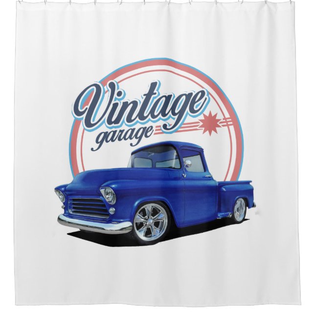 Rideaux De Douche Garage vintage dans le bleu (Devant)