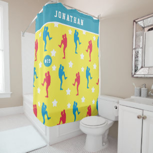 Rideaux De Douche Garçons Baseball Coloré Joueur Star Nom et numéro