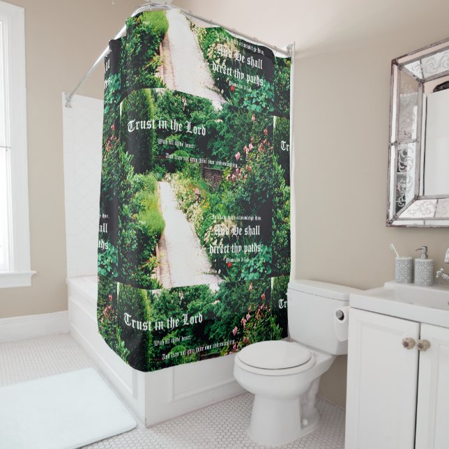 Rideaux De Douche Garden Path with Proverbs 3:5-6 (En situation)