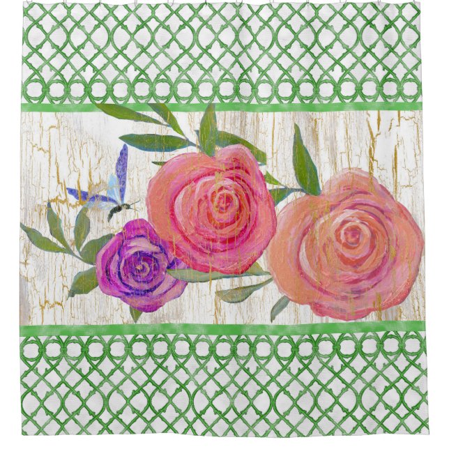 Rideaux De Douche Garden Trellis Floral moderne w Butterfly n Wood (Devant)