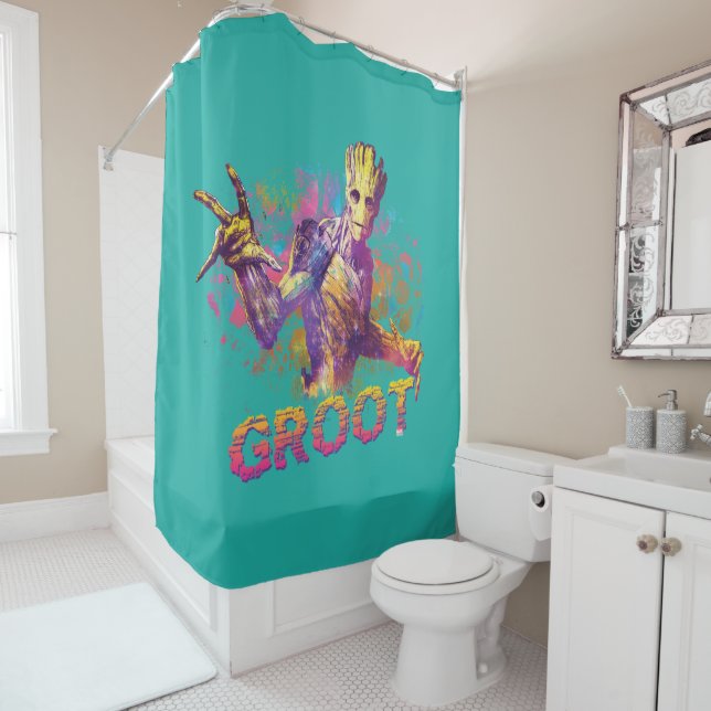 Rideaux De Douche Gardiens de la Galaxie | Groot Neon Graphic (En situation)