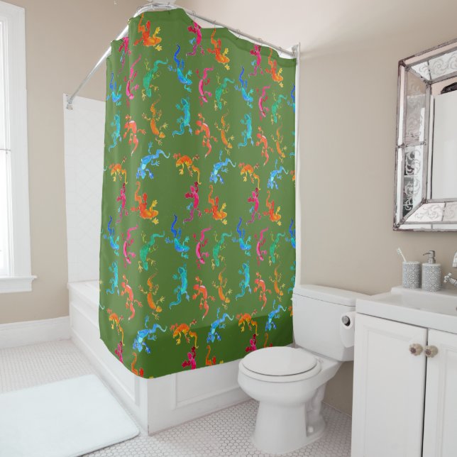 Rideaux De Douche Gecko vert l'art animal nature (En situation)