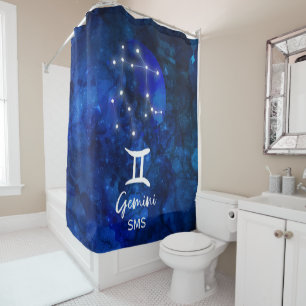 Rideaux De Douche Gemini Zodiac Constellation Bleu Galaxie Monogramm