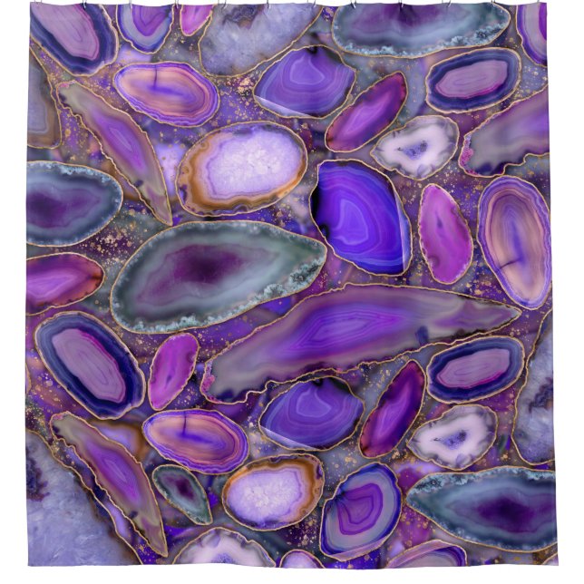 Rideaux De Douche Geodes cristal motif - violet et violet (Devant)