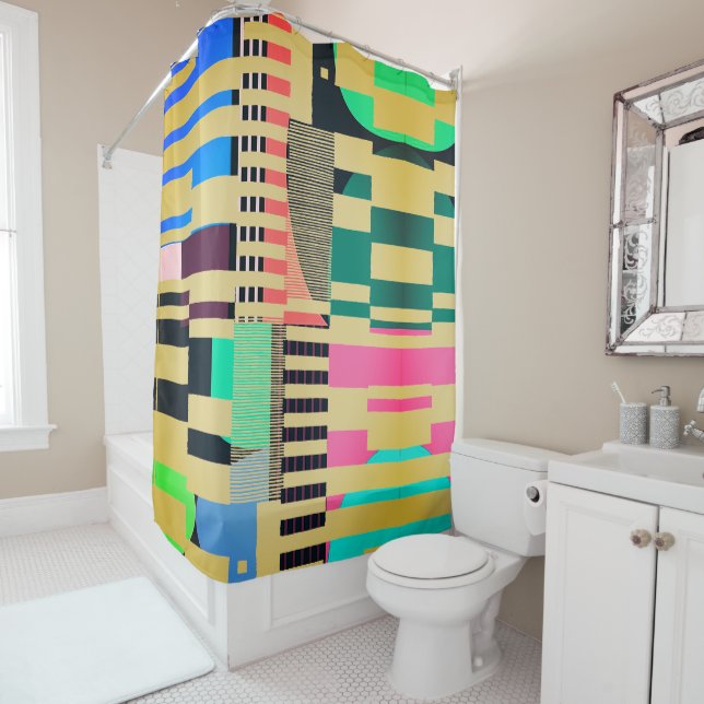Rideaux De Douche Geometric Graphic Motif Modern Trend (En situation)