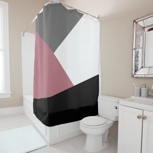 Rideaux De Douche geometrics rose, noir, gris poussiéreux clair (En situation)