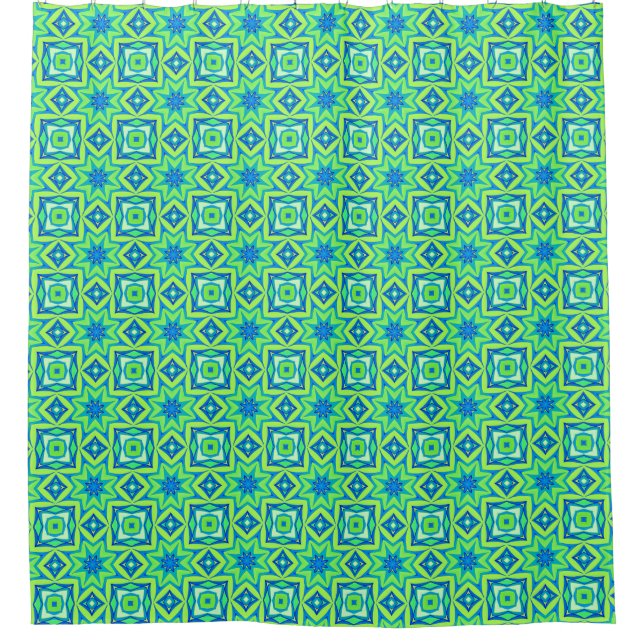 Rideaux De Douche Géométrique étoile Abstraite - Vert chaux et bleu (Devant)