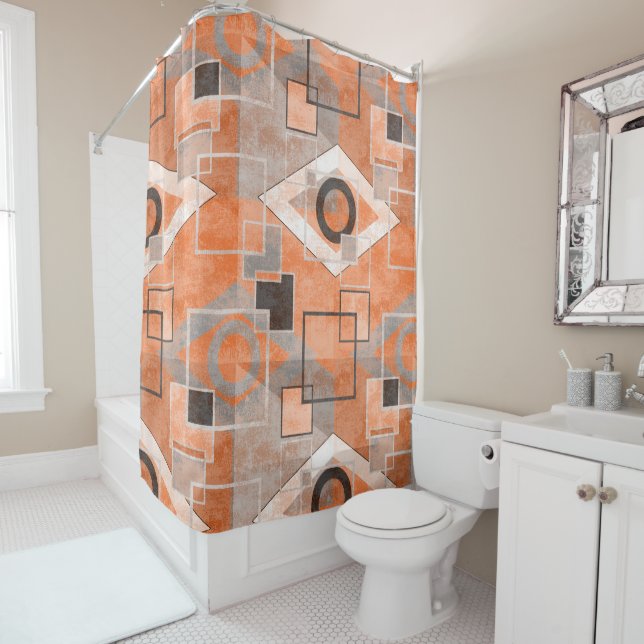 Rideaux De Douche Géométrique orange gris grunge élégant (En situation)