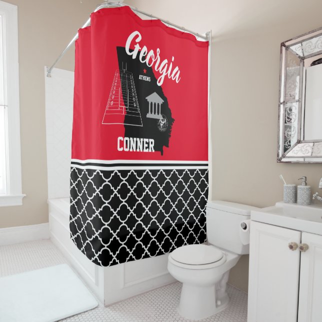 Rideaux De Douche Géorgie rouge et noir (En situation)