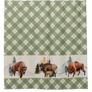 Rideaux De Douche Gingham Carreaux Aquarelle Bison Buffalo Sud-Ouest