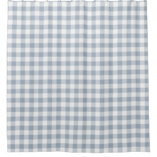 Rideaux De Douche Gingham Pattern Coastal Checkered White Muted Blue