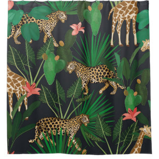 Rideaux De Douche Girafes, léopards, motif animal vintage.