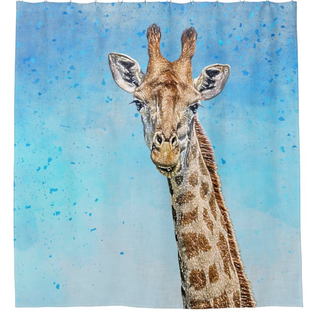 Rideaux De Douche Giraffe curieuse avec Ciel de Confetti Bleu (Devant)