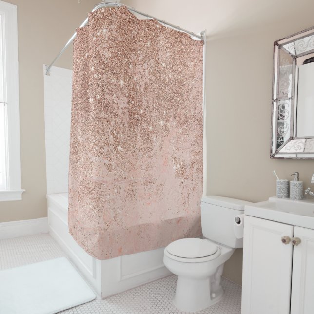 Rideaux De Douche Girly rougissent le marbre rose de parties (En situation)