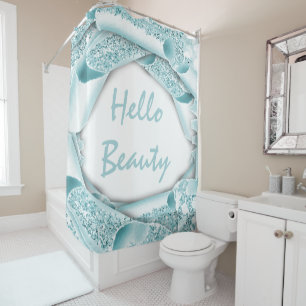 Rideaux De Douche Glam 3D Frame Blue OCEAN Aqua HELLO Girl