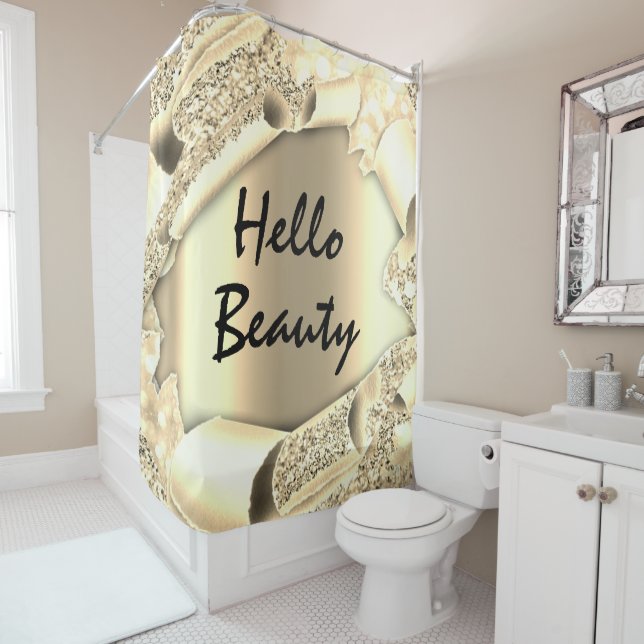 Rideaux De Douche Glam 3D Frame FAUX Gold SPARK HELLO Girly (En situation)