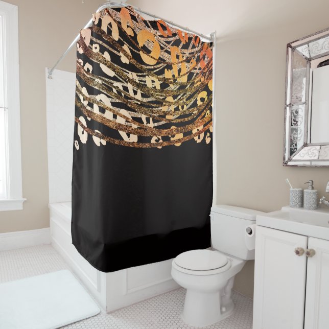 Rideaux De Douche Glam Black Gold Orange Bronze Cheetah Leopard (En situation)