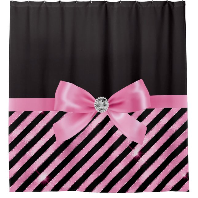 Rideaux De Douche Glam Bubble rose Bow-Black rose bonbon raypes (Devant)