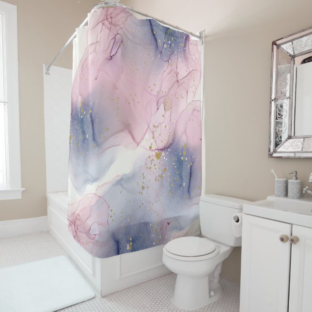 Rideaux De Douche Glam d'Imaginaire épi rose et or (En situation)