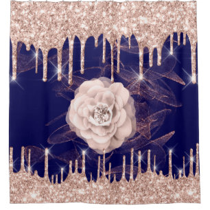 Rideaux De Douche Glam en diamant d'or Rose de Blue Navy