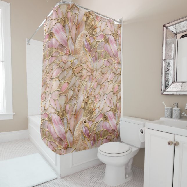 Rideaux De Douche Glam Gold Chic Pink Peacock (En situation)