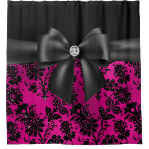 Rideaux De Douche Glam noir Bow-Black Stencil-Hot rose