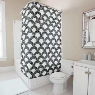 Rideaux De Douche Glam noir et blanc japonais #1