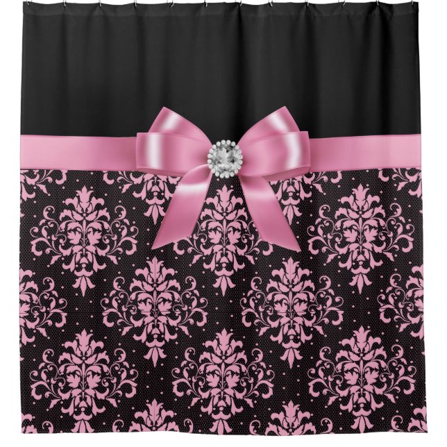 Rideaux De Douche Glam Rose Bow-Pink Lace-Noir (Devant)