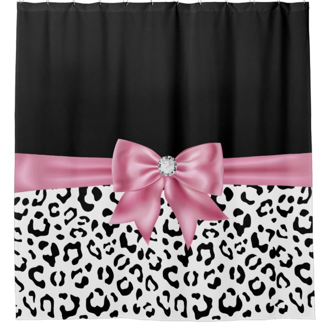 Rideaux De Douche Glam rose Diamond Bow Black Snow Leopard (Devant)