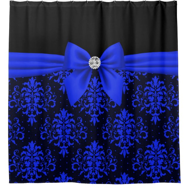 Rideaux De Douche Glam Royal Bleu Bow Bleu dentelle noir (Devant)