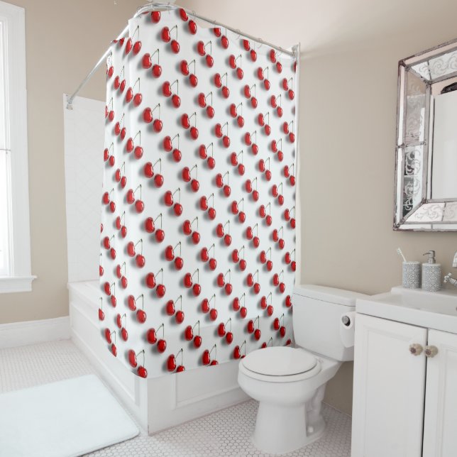 Rideaux De Douche Glazed Cherries Pattern White  (En situation)