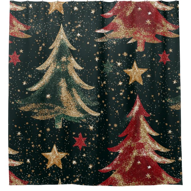 Rideaux De Douche Glitter Christmas Trees & Stars (3) (Devant)