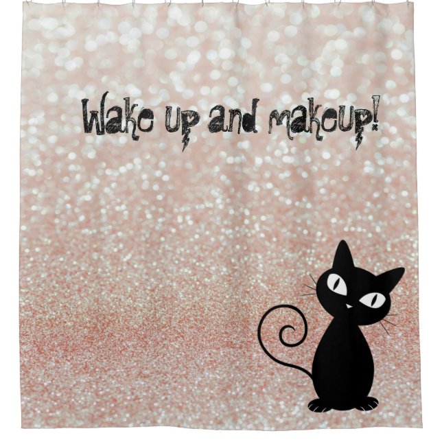 Rideaux De Douche Glitterie Whimsical Black Cat-Réveillez-vous et ma (Devant)