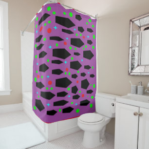Rideaux De Douche globes noirs violets avec de minuscules étoiles bl