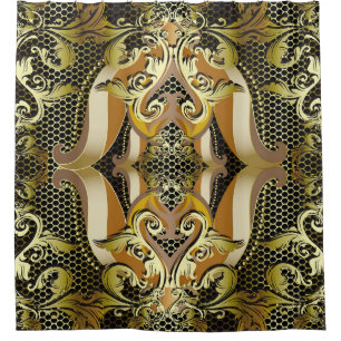 Rideaux De Douche Gold Baroque luxe 3d vintage sans couture motif. L