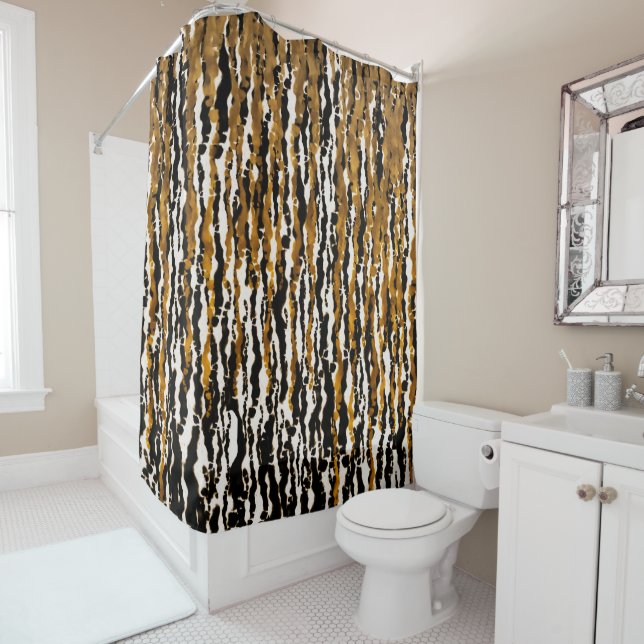 Rideaux De Douche Gold & Black Modern Safari Rain Jungle Glam (En situation)