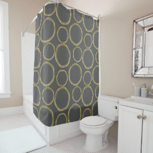 Rideaux De Douche Gold Circles & Grey Moderne tendance