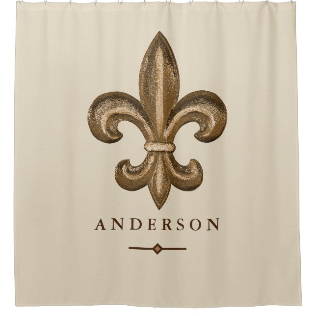 Rideaux De Douche Gold Fleur de chic Lis et Taupe | personnalisé (Devant)