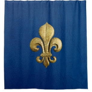 Rideaux De Douche Gold Fleur De Lis simple sur le bleu