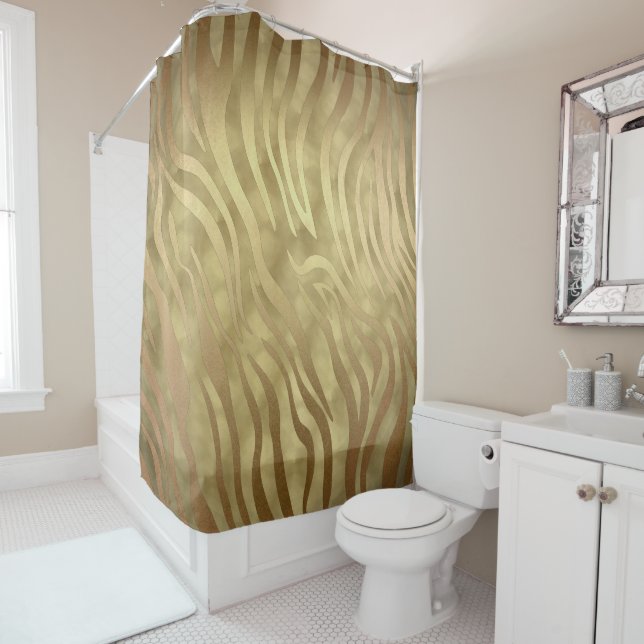 Rideaux De Douche Gold Luxueux Zebra Jungle Safari Glam (En situation)