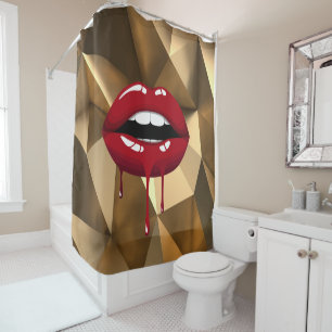 Rideaux De Douche Gold Luxury Beauty Glamor Lèvres à goutte rouge à