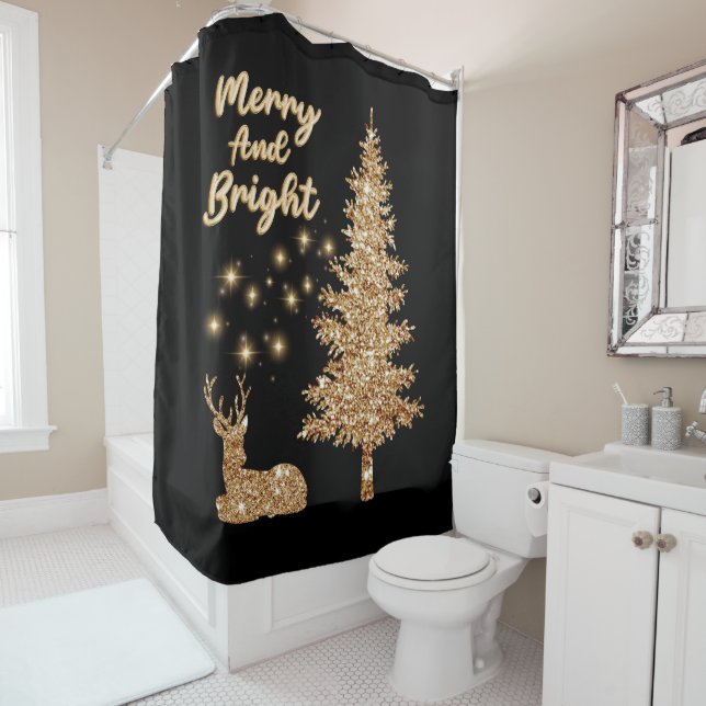 Rideaux De Douche Gold Sparkle Merry et Bright Christmas (En situation)