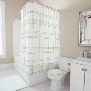 Rideaux De Douche Gold & White Minimal Moderne Plaid Motif propre