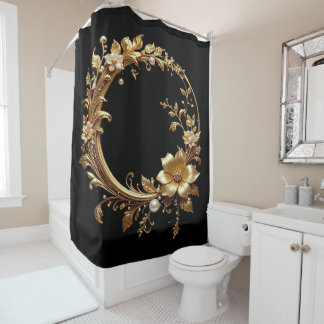 Rideaux De Douche Golden Floral Ornate Frame Shower Curtain
