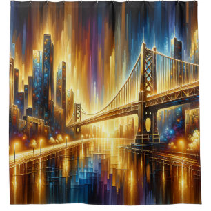 Rideaux De Douche "Golden Gate Reflections : Night Cityscape"