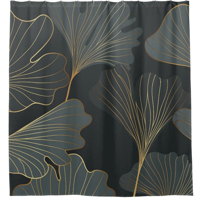 Rideaux De Douche Golden Ginkgo : Luxueux Déco Floral. (Devant)
