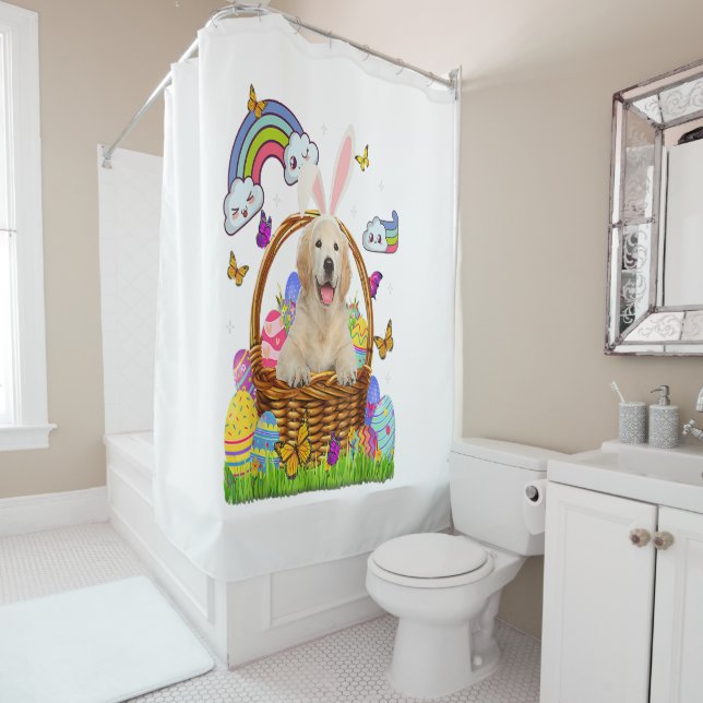 Rideaux De Douche Golden Retriever OEufs de Pâques drôle mignon chie (En situation)